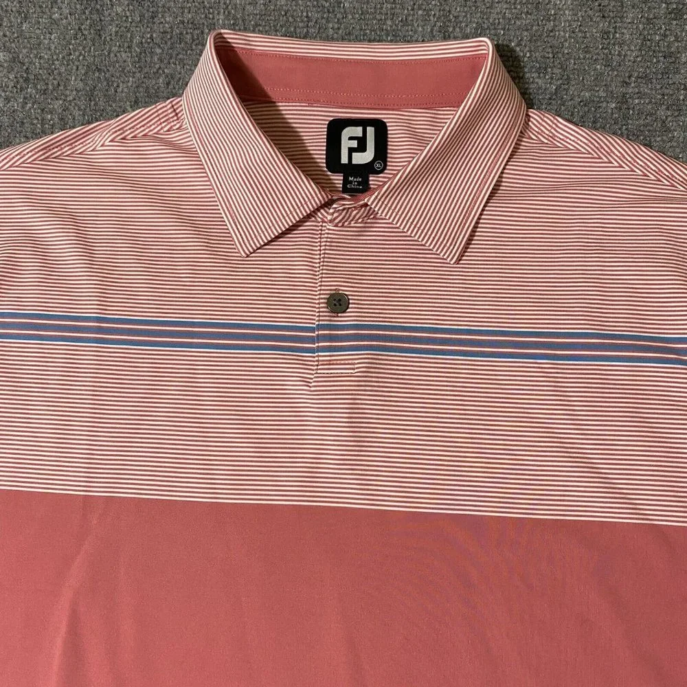 Footjoy Polo Golf Shirt Mens XL Salmon Short Sleeve Poly Stretch - Picture 2 of 10